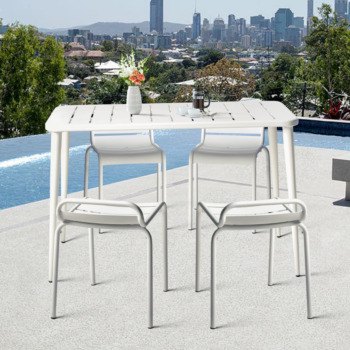Modern Rectangle Metal Patio Dining Table for 6 People for Outdoor&Indoor Home Cafe Bar Table Office Computer Meeting Desk Lawn Backyard Balcony 47.2" Lx23.6 Wx30 H
