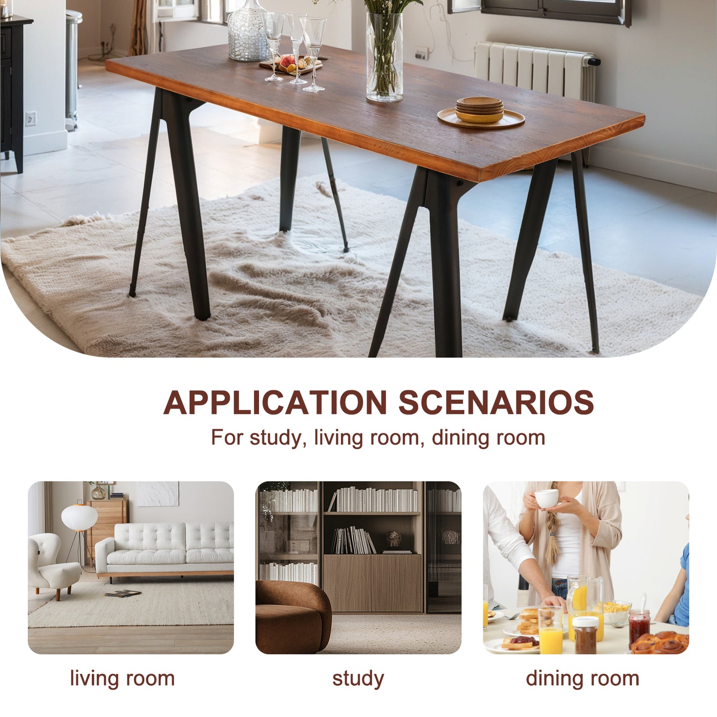 Industrial A-Shaped Table Leg Bar Table Rustic Kitchen Dining Breakfast Desk Farmhouse Office Computer Desk Wooden Top Pub Coffee Table