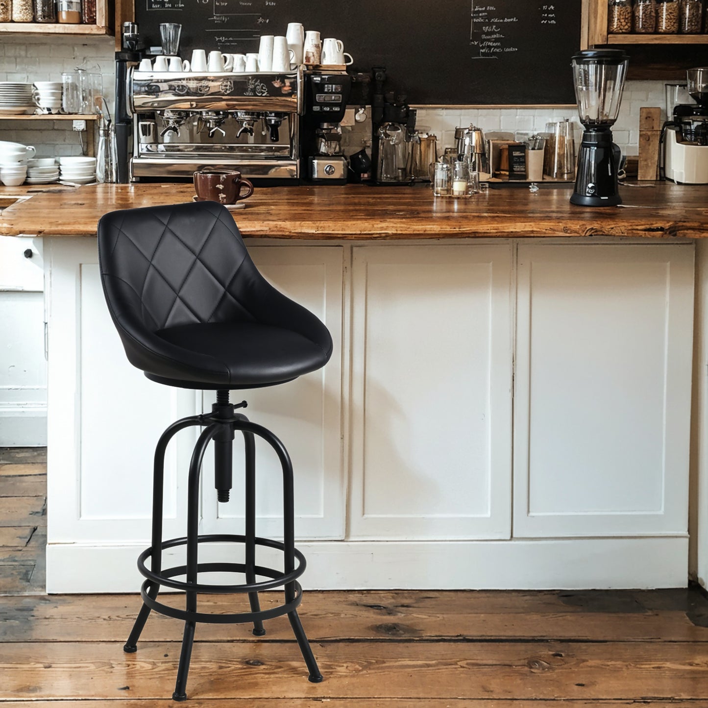Industrial Bar Stool with Leather Backrest 29.53-35.43inch Height Adjustable Rustic Swivel Office Chairs Vintage Pub Stools for Kitchen Island Dining Room Living Room