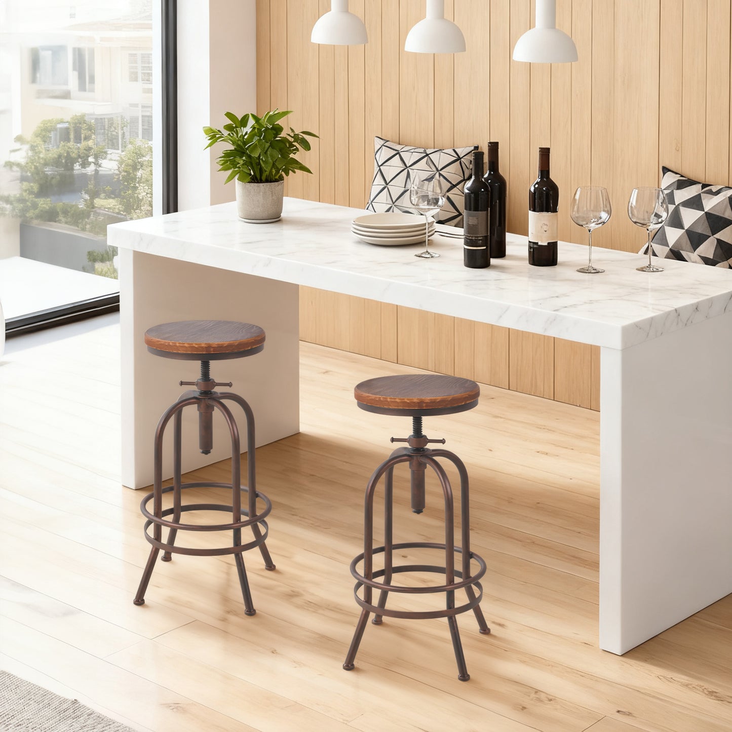 Set of 2, Industrial Bar Stool-Retro 26-32.3inch Swivel Stools-Extra Tall Kitchen Chair-Bar Counter Height Adjustable-Fully Welded (COPPER)