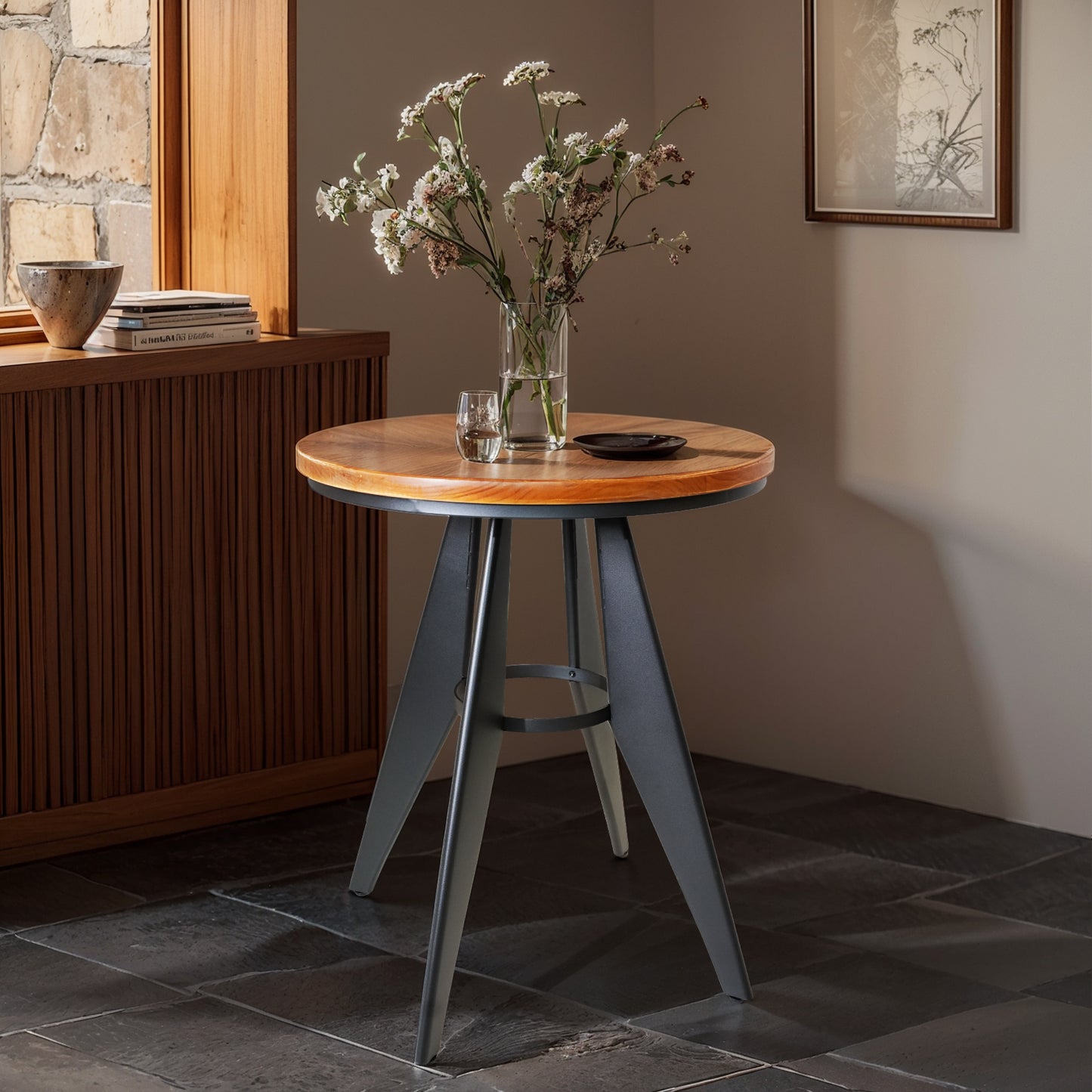 Premium Steel Bistro Table, Dining Table, Indoor Bar Table,Coffee Table, Heavy Duty Round Metal Side Table (23.6dia)