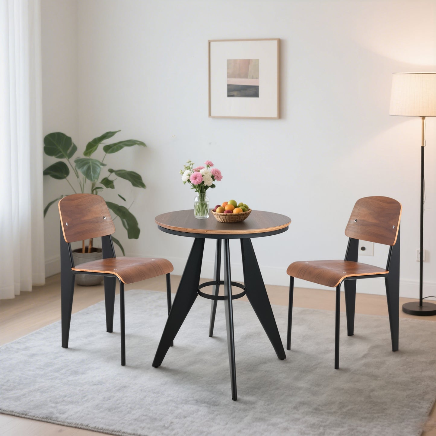 Set of 3,Table & Chairs Set, Indoor-Outdoor Home Dining Breakfast Cafe Bar Commercial Conference Set, (23.6"Dia Round Plywood Table 27.6" H, with 2 Plywood Chairs, (Stackable, Waterproof)