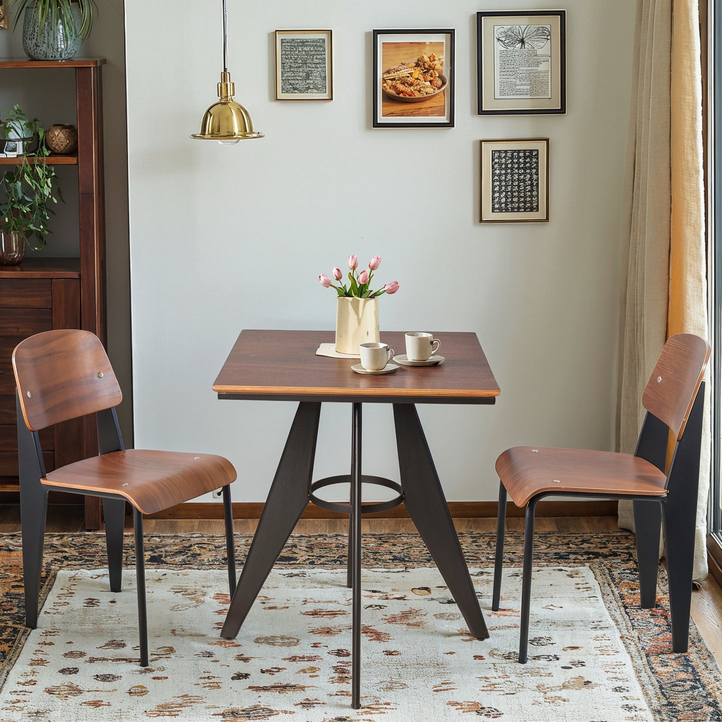 Set of 3,Table & Chairs Set, Indoor-Outdoor Home Dining Breakfast Cafe Bar Commercial Conference Set, (27.6"X27.6" Square Plywood Table 28.15" H, with 2 Plywood Chairs, (Stackable, Waterproof)