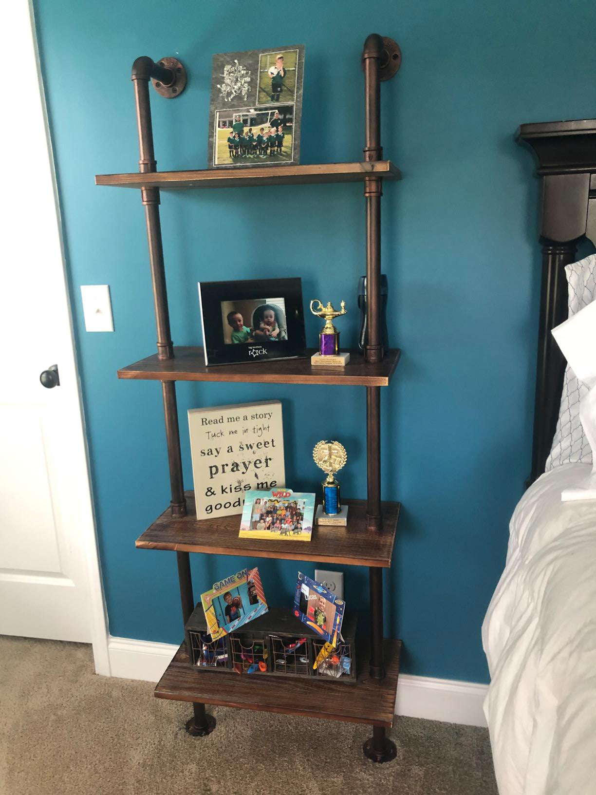 23.62 Inch Industrial Pipe Shelves-Wall Mounted Metal Pipe Wood Shelf-Rustic Pipe Ladder Bookshelf Bookcase,DIY Open Pipe Shelving