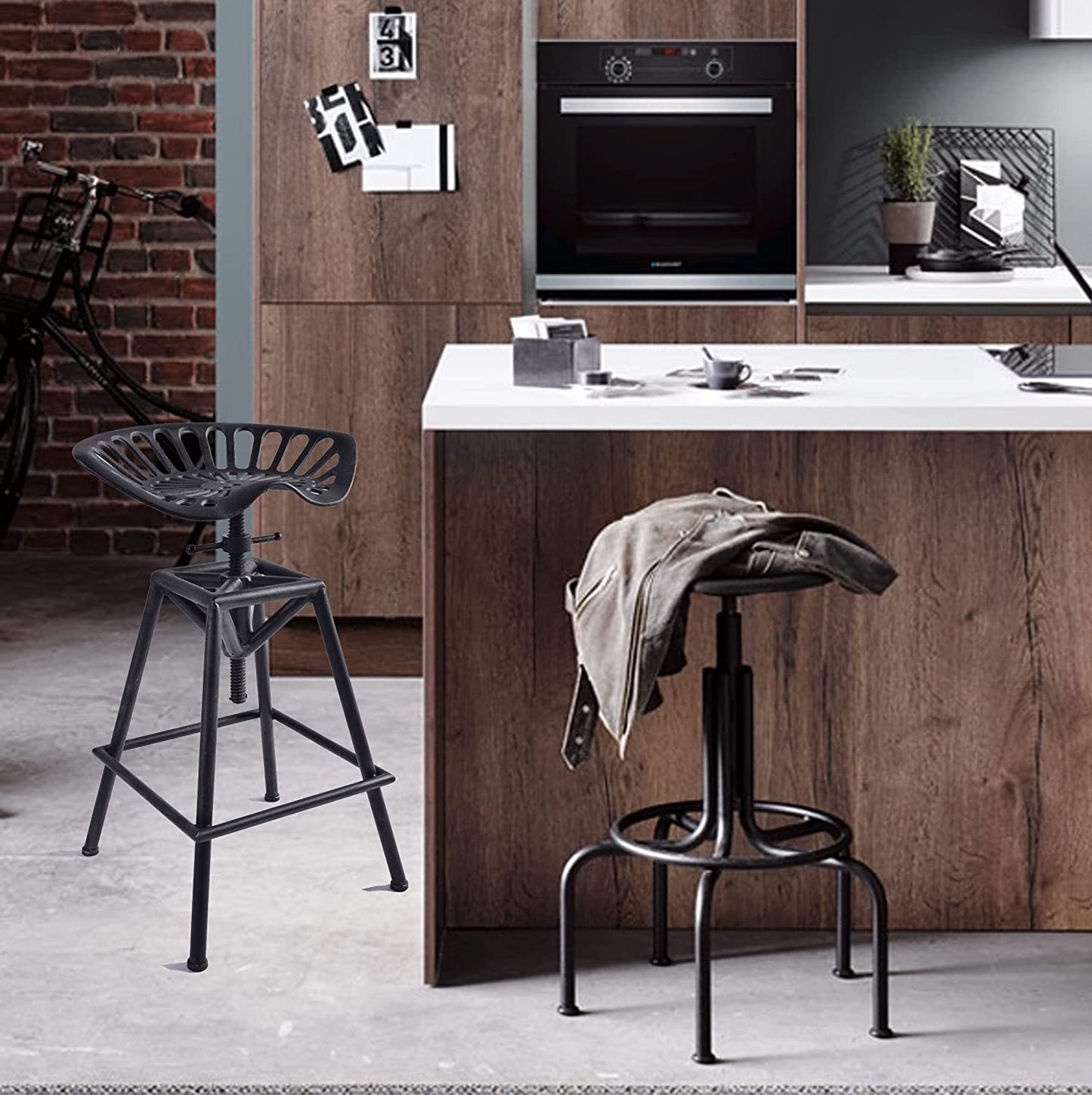 Industrial Bar Stool-Cast Iron Tractor Seat Stool Adjustable Swivel Metal Farmhouse Stool,Breakfast Bar Stool,Counter Height-Pub Height,27.5-33.4 Inch