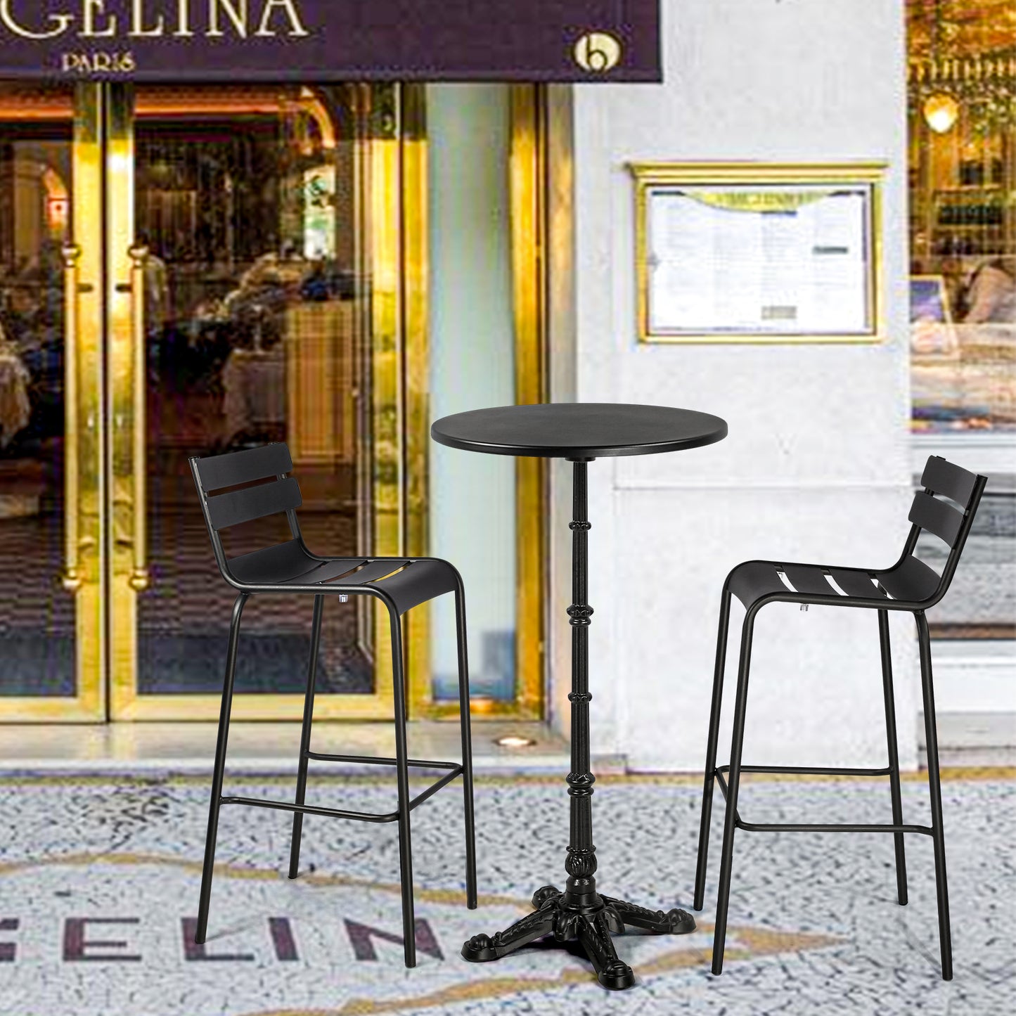 SET OF 2 ,Metal Bar Stools with Backrest Extra Tall Patio Chairs Modern Cafe Chair for Outdoor Indoor Kitchen Dining Stool 29.53inch Seat Height