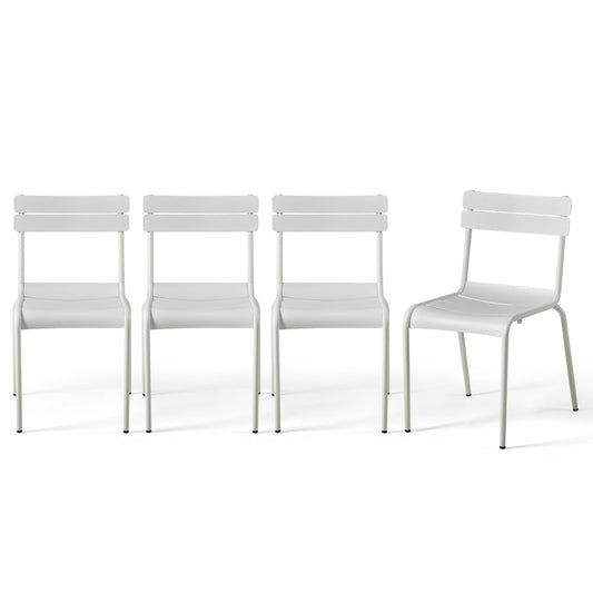 SET OF 4,Outdoor  Metal Chair Stack-able Garden Dining Chair for Patio Backyard Lawn  - White