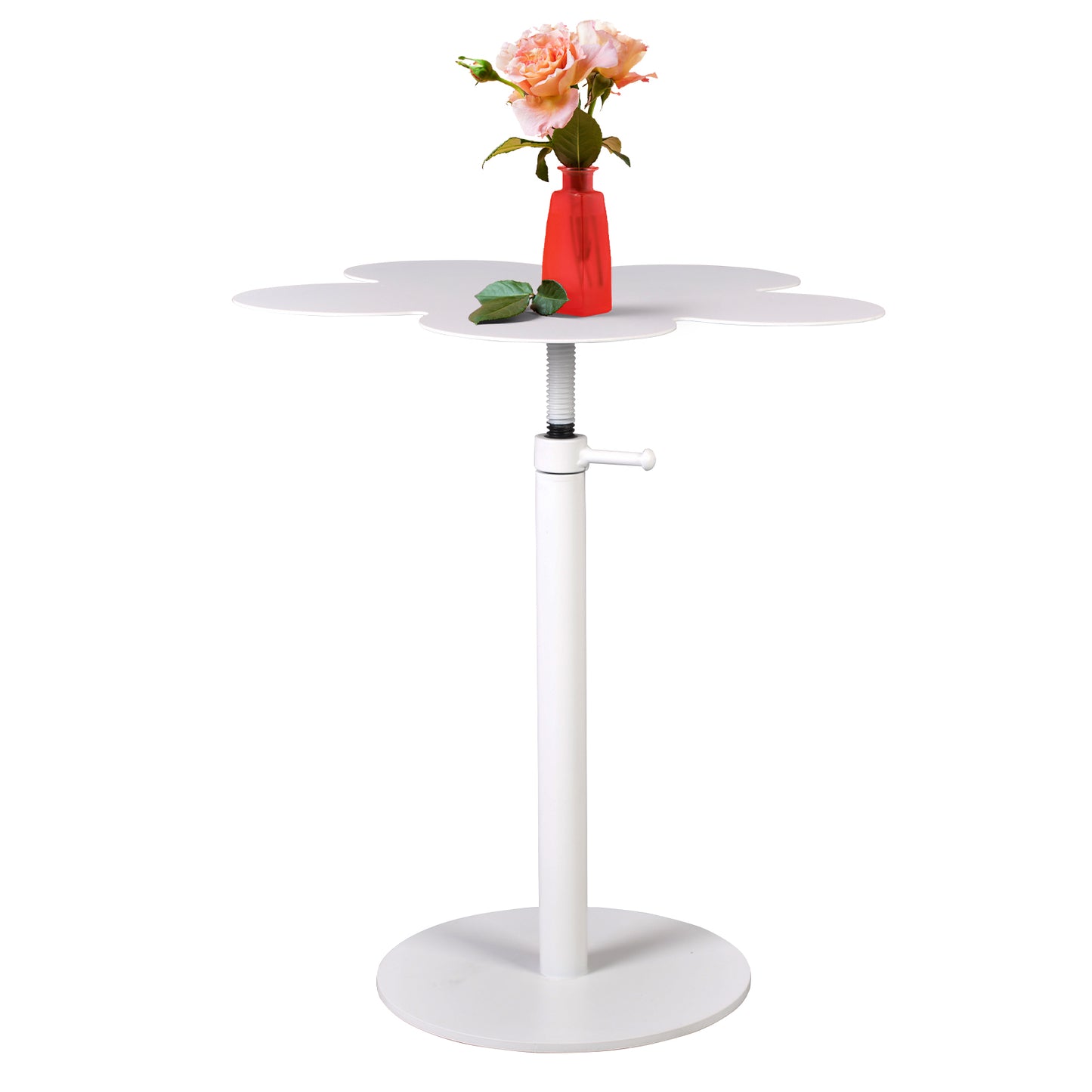 Outdoor Side Table,Tray Metal Sofa End Table, Waterproof and Anti-Rust Outdoor&Indoor Snack Table, White (Flower Shape Top)