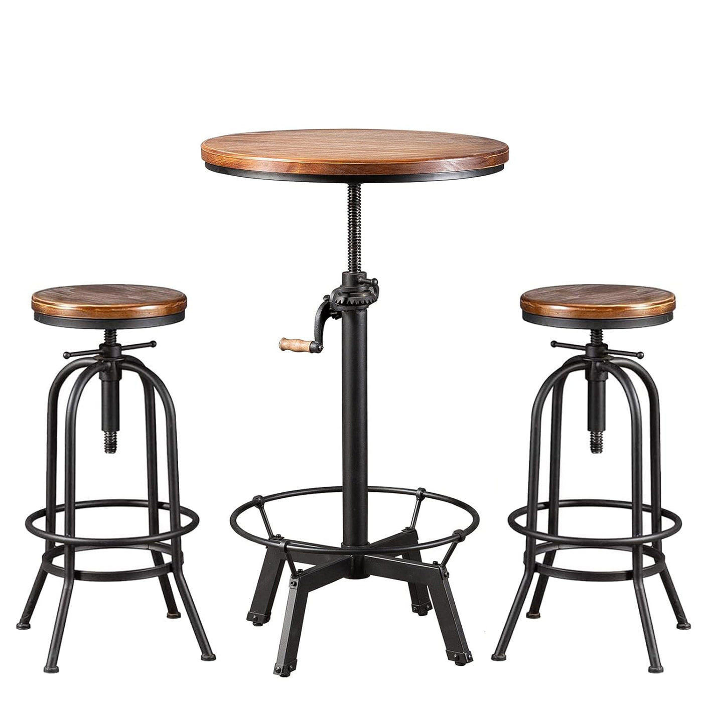 Crank Bar Table Stool Bundle (Table:33.5-39.4 Inch Tall) (Bar Stool:26-32 Inch),Vintage Industrial Style, Both Rotatable Adjustable