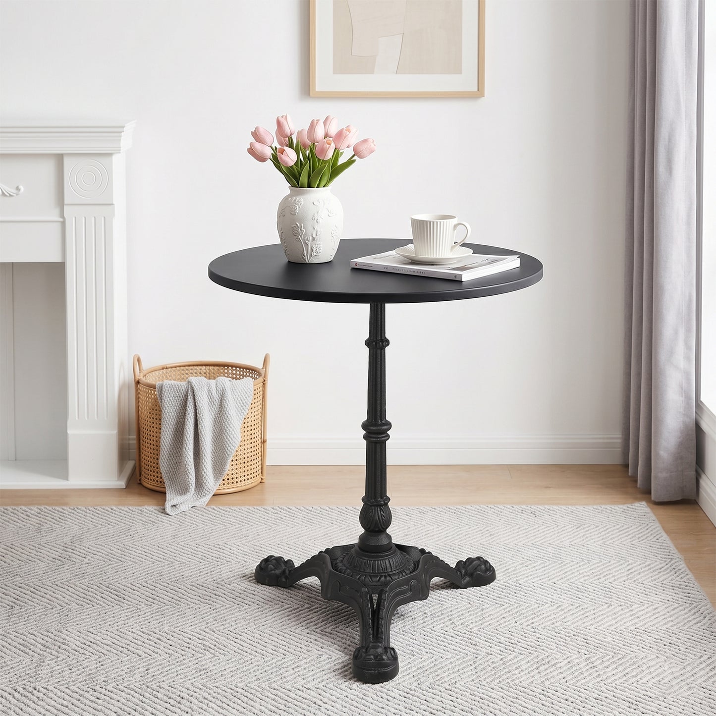 BLACK CAST IRON TABLE BASE, HEAVY DUTY TRIPOD TABLE STAND WITH ORNATE LEGS, 27.95" H, 200KG LOAD CAPACITY, FOR BISTRO BAR DINING TABLES