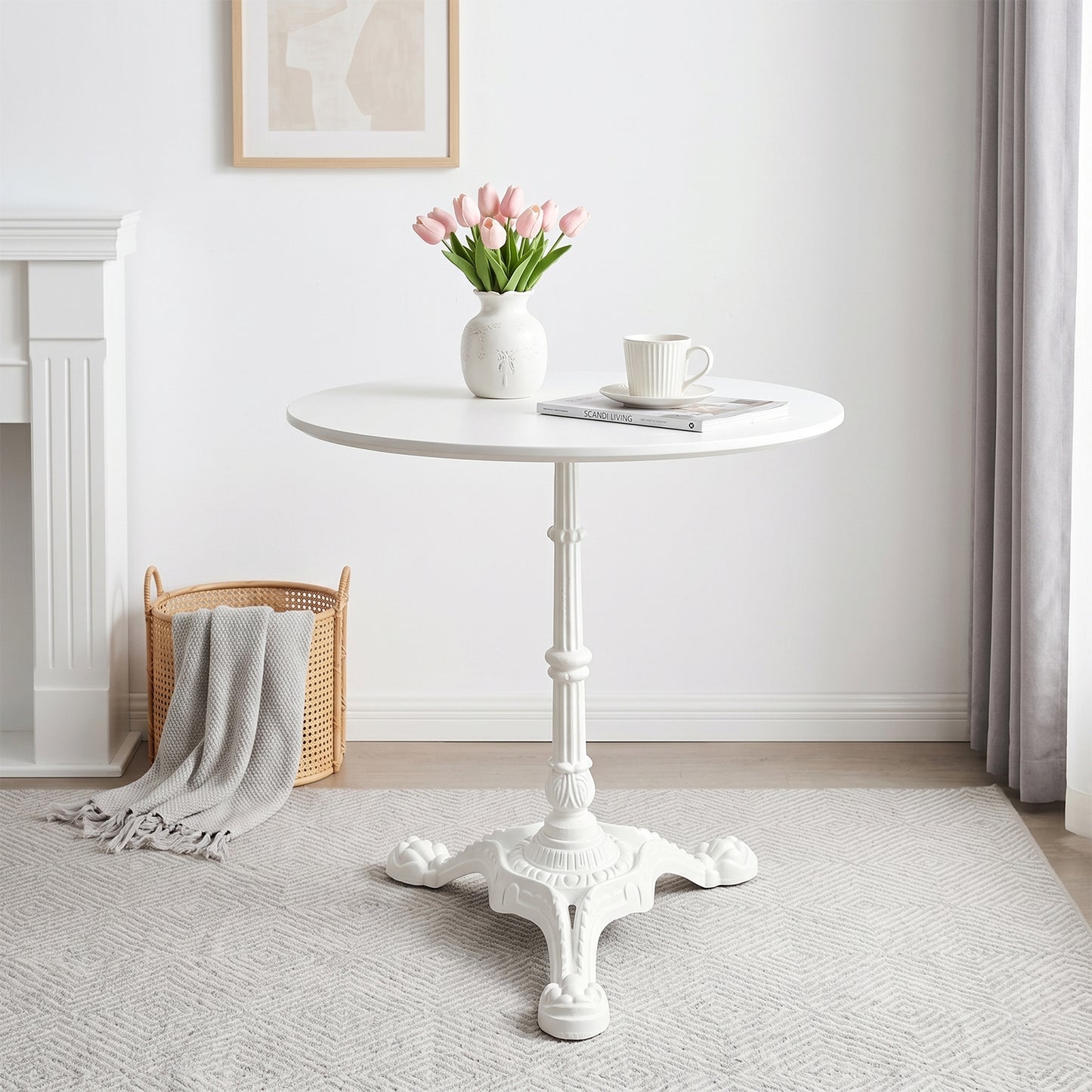 WHITE CAST IRON TABLE BASE, HEAVY DUTY TRIPOD TABLE STAND WITH ORNATE LEGS, 27.95" H, 200KG LOAD CAPACITY, FOR BISTRO BAR DINING TABLES