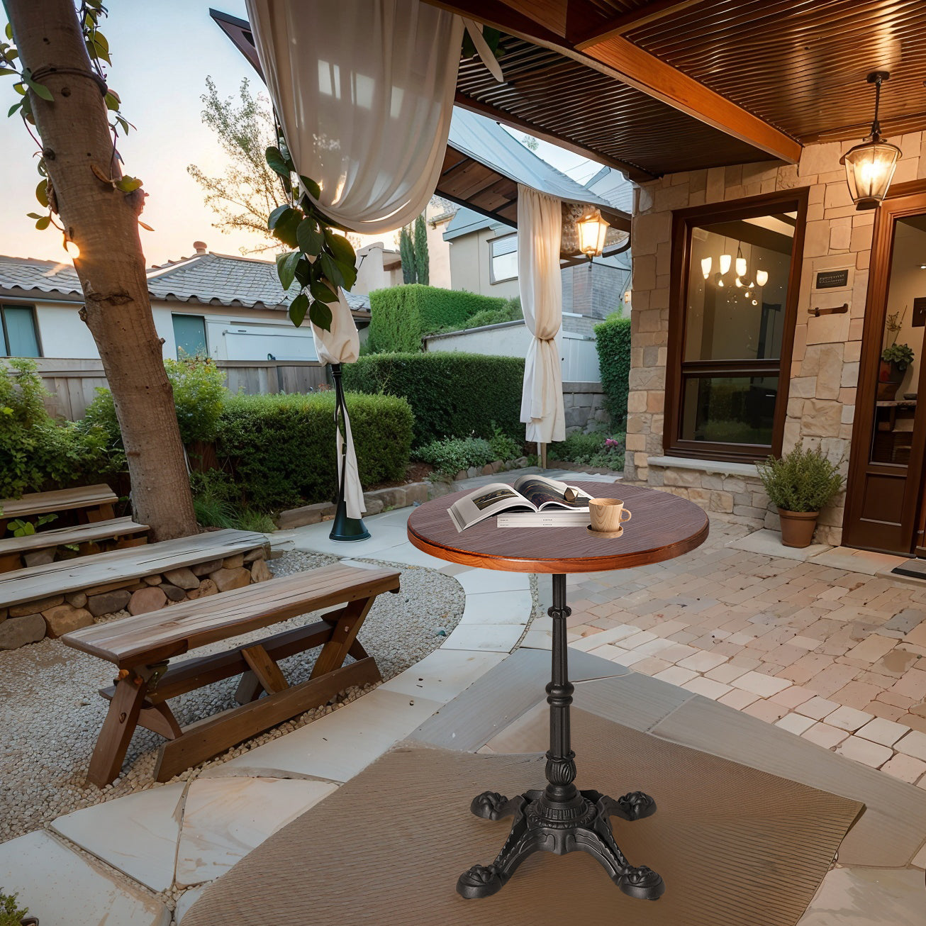 23.62 Diameter 1.18ThickTable Top and H27.95 Cast Iron Table Base with 4 tiger claw feet, Table Leg Black