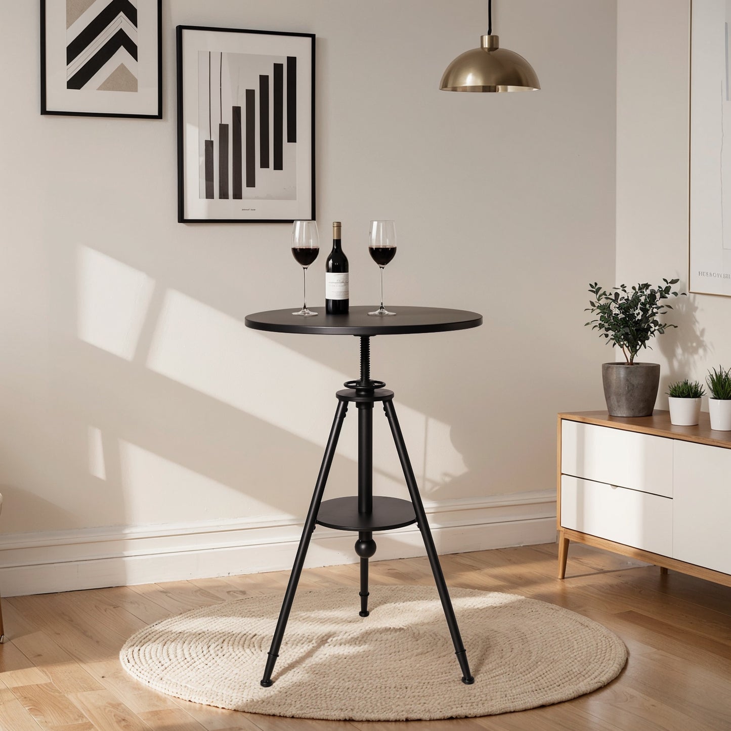 Industrial Bistro Table Vintage Cafe Table Farmhouse Round Dining Table for Kitchen Rustic Side Table Swivel Metal Top 32.28-39.37inch Height Adjustable