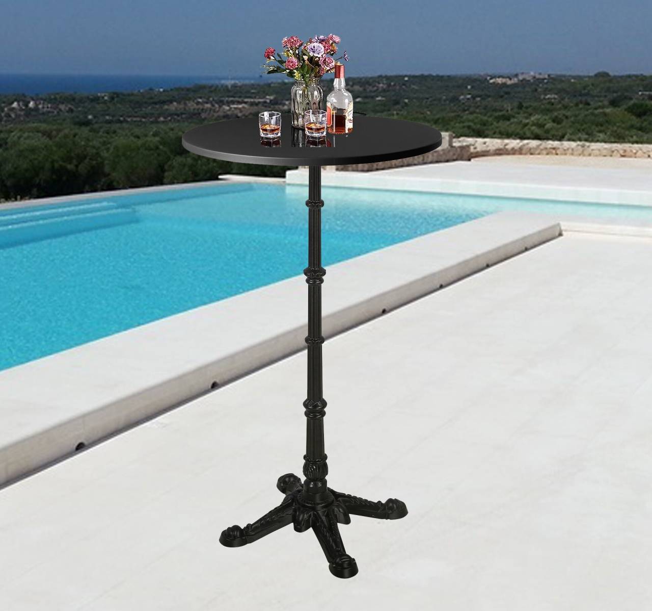 Pub Bar Table 23.62-Inch Round Top 43.3-Inch Height Modern Style Standing Circular Cocktail Table Suitable for Living Room,Restaurant Bistro Table(Metal table top)