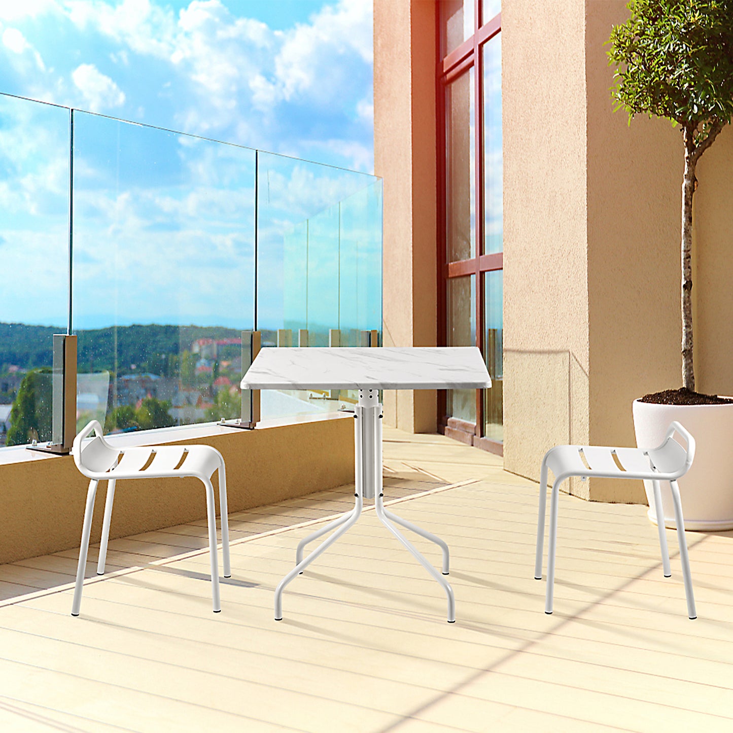 29.92inch Height Patio Table Industrial Bistro Bar Table Metal Square Table Top Modern Snack Table for Outdoor Indoor Backyard Garden Cafe