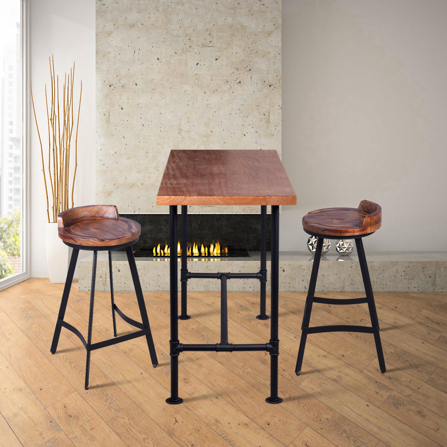 Industrial 41.3inch Height Bar Table Vintage Pipe Design Bistro Table Rustic Kitchen Dining Breakfast Desk Farmhouse Office Computer Desk Wooden Top Pub Coffee Table(Desktop:47.3"*23.6")