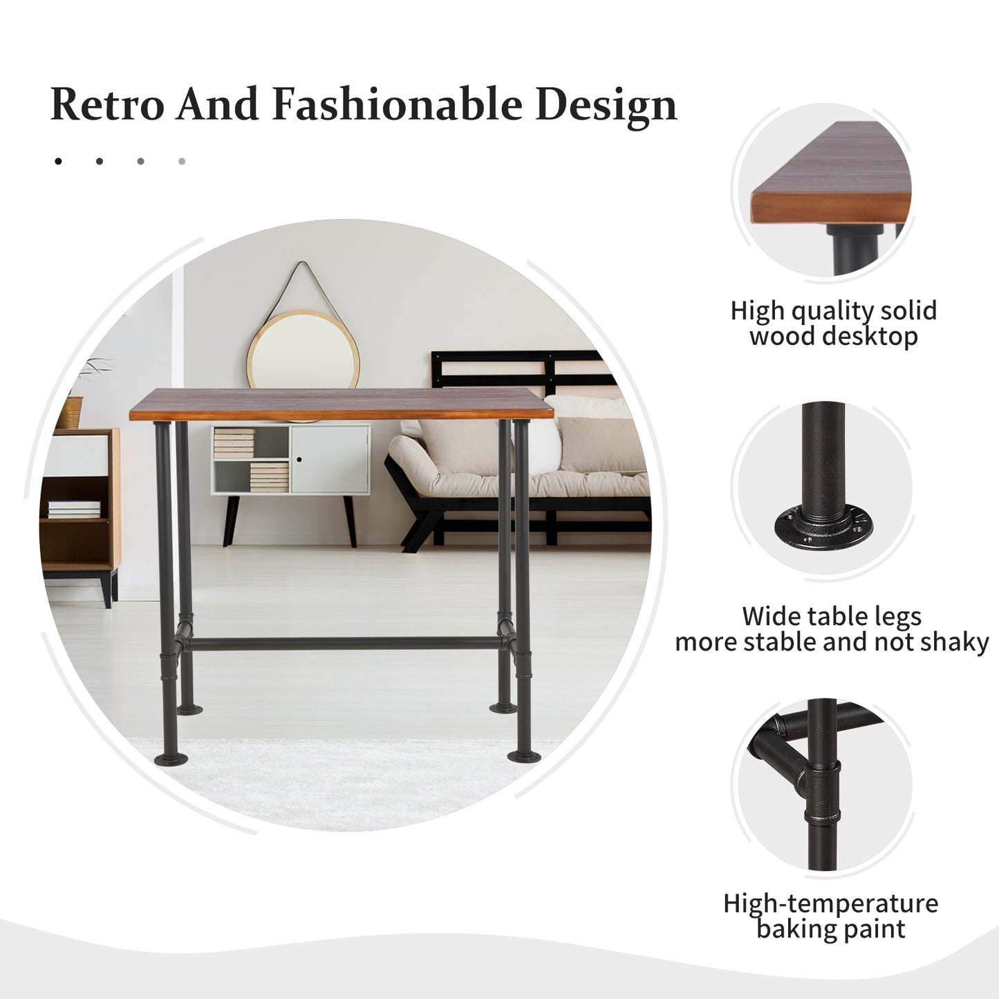 SET OF 5,Industrial Bar Table Set with Swivel Bar Stools - Rustic Pub Height Table and Chairs for Kitchen, Dining Room, Small Space, Home Bar - Wooden Top and Metal Frame