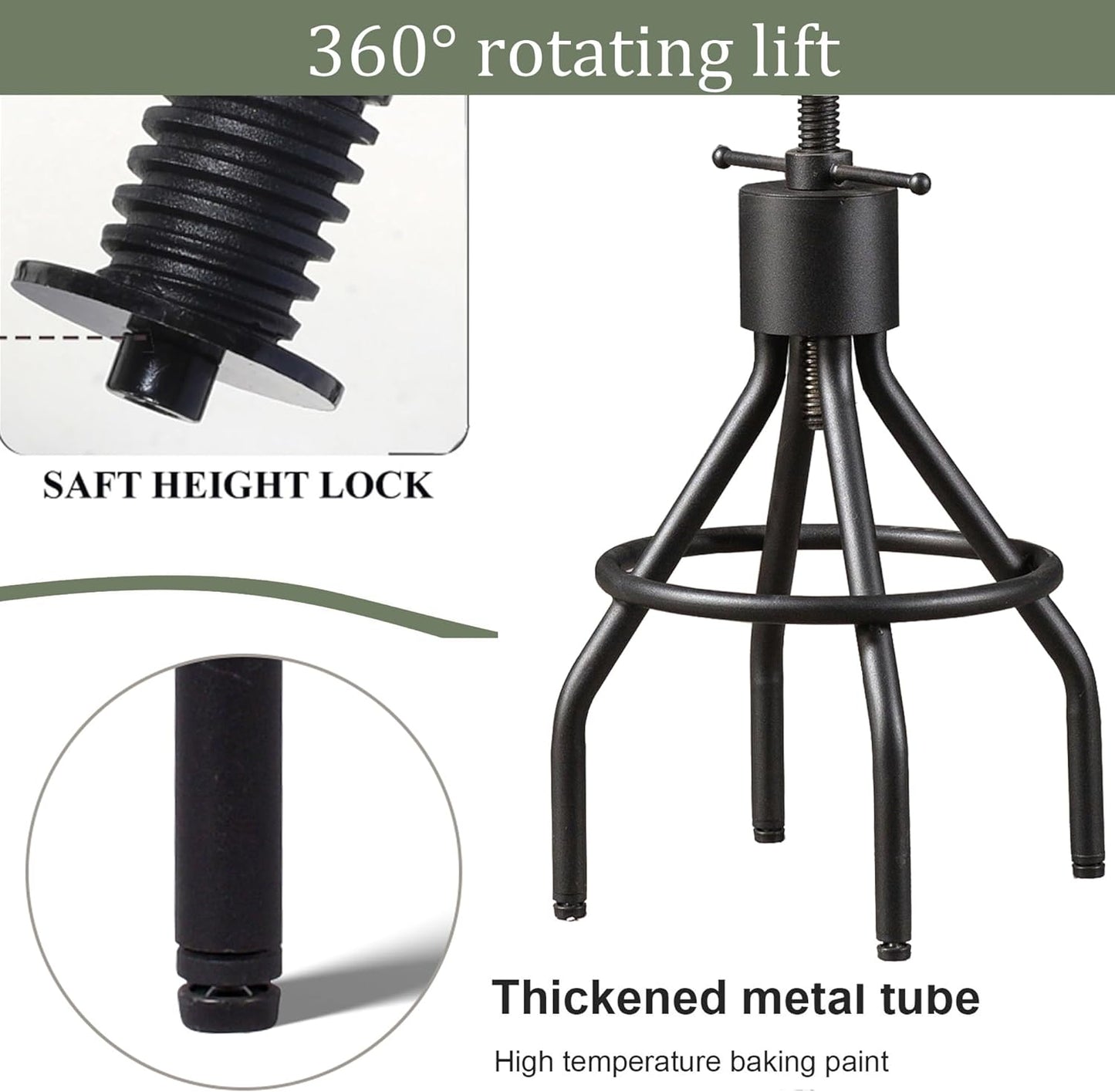 SET OF 3,Industrial Bar Table Set with Swivel Bar Stools - Rustic Pub Height Table and Chairs for Kitchen, Dining Room, Small Space, Home Bar - Wooden Top and Metal Frame