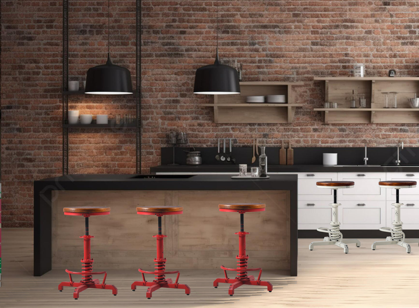 American Antique Steampunk Bar Stool 20.47"-24.41" Vintage Farm Wooden Seat Tractor Stool Kitchen Swivel Height Adjustable bar Stool (Antique Red)