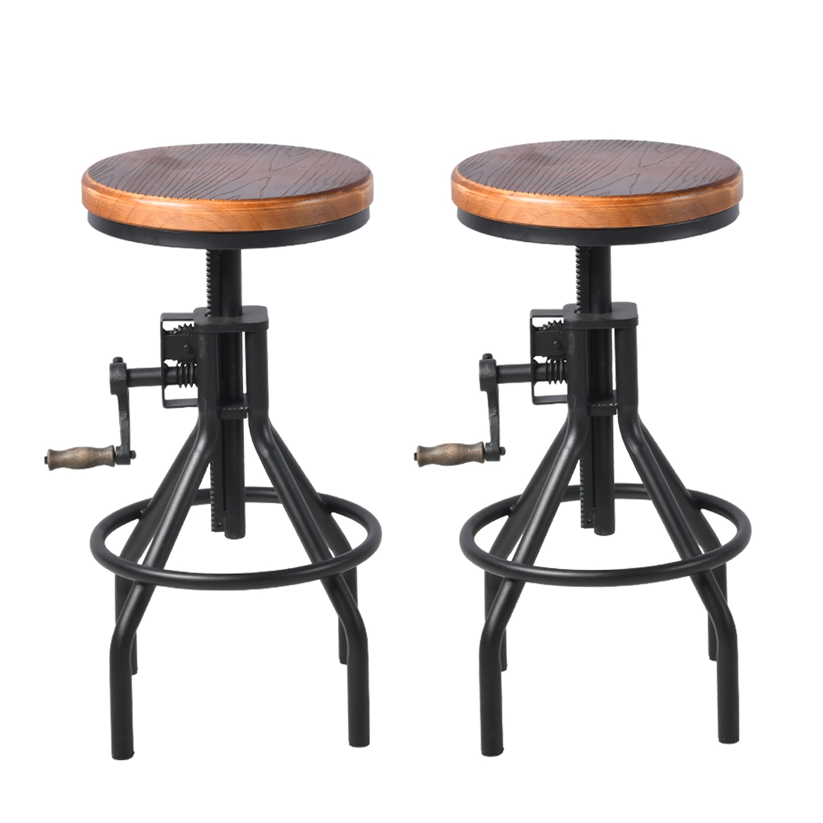 Set of ,Industrial Bar Stool-Height Adjustable Wood and Metal