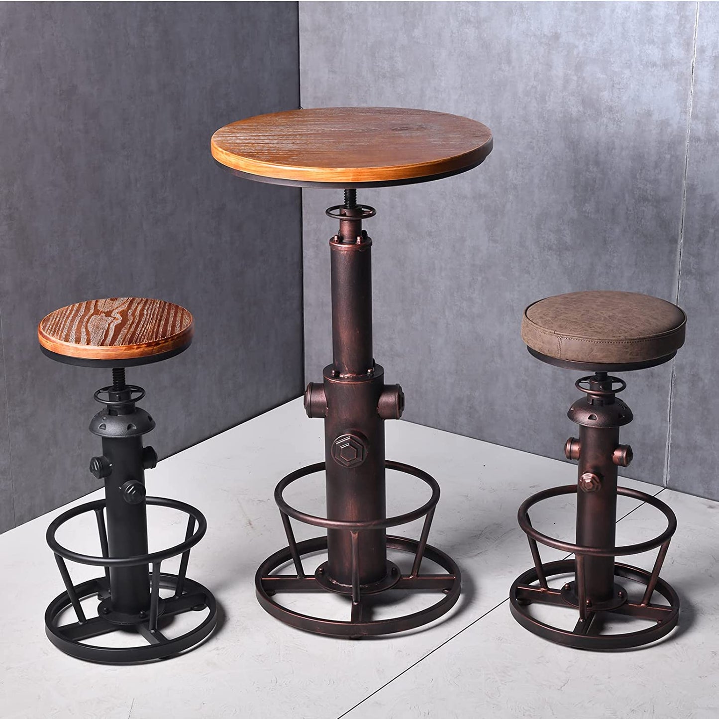 Industrial Bar Stools Kitchen Island Dining Chairs Swivel Wooden Seat Bar Counter Height Adjustable 25-31inch