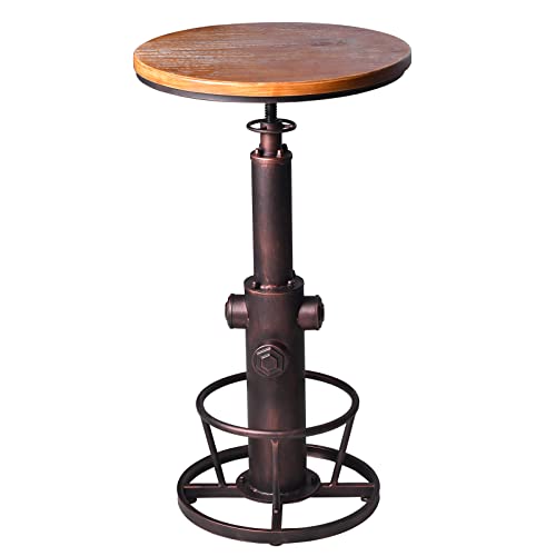 Industrial Bar Table Swivel Round Wooden Top Height Adjustable 38.6-44.4inch Vintage Kitchen Dining Chair Coffee Table Hydrant Design Bistro Table