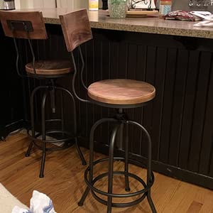 Retro Bistro Bar Height Table with Set of 2 Industrial Bar Stools with Backrest Height Adjustable for Kitchen Dining Room Office Coffee House Pub