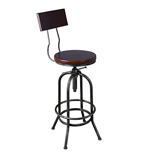 Set of 2 Industrial Swivel Bar Stools with Backrest 26-32 inch Height Adjustable Vintage Kitchen Dining Island Counter Stool Office Guest Chair