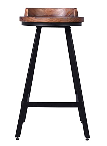 Set of 2 Bar Stools-25.8 Inch Tall Counter Height-Farmhouse Industrial Kitchen Island Stools-Round Wooden Seat with Low Back,Welded Metal Legs