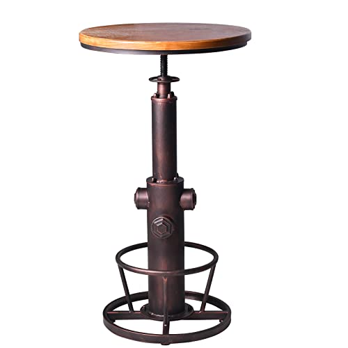 Industrial Bar Table Swivel Round Wooden Top Height Adjustable 38.6-44.4inch Vintage Kitchen Dining Chair Coffee Table Hydrant Design Bistro Table