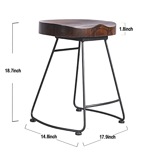 18.7”Height,Hump Surface,Fully Welded Set of 2 Industrial Vintage Rustic Breakfast Dining Stool,Wooden Top Farmhouse Dining Chair (Dark Wood)