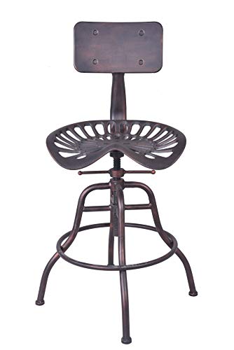 Cast Iron Tractor Seat Bar Stool with Backrest-Adjustable Swivel Industrial Metal Design Vintage Bar Stool-Kitchen Counter Height-19.68-26 Inch(Copper)
