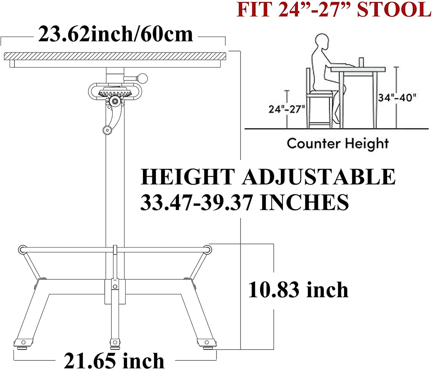 Crank Handle Bar Table (33.5-39.4 Inch Tall) and Counter Bar Stool (24-30 Inch) Bundle, Industrial Swivel Adjustable