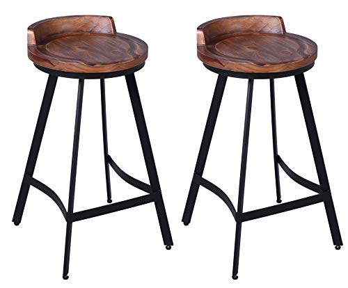 Set of 2 Bar Stools-25.8 Inch Tall Counter Height-Farmhouse Industrial Kitchen Island Stools-Round Wooden Seat with Low Back,Welded Metal Legs
