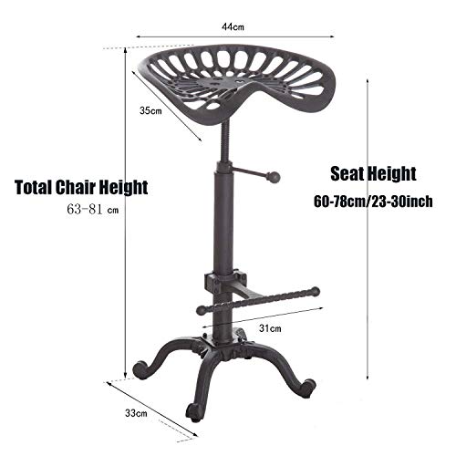 Industrial Bar Stool-Swivel Tractor Seat-Kitchen Dining Counter Chair-Extra Pub Height- Adjustable 24.8-31"-Iron Cast Design