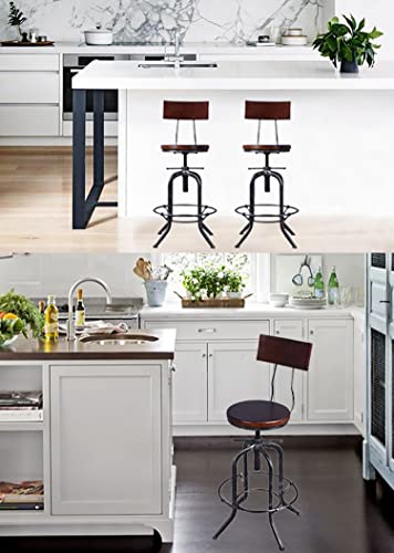 Industrial bar Stool with backrest Farmhouse bar Stool Swivel Stool Kitchen Island with Stool 25-30inch Adjustable Set of 2