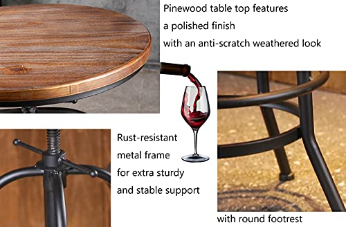 Bar Table (37.4-45.3 Inch Tall) and Bar Stool (26-32 Inch) Bundle Industrial Swivel Adjustable