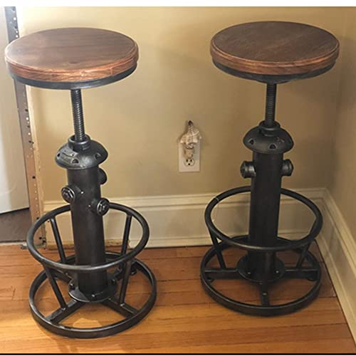 Industrial Bar Stools Kitchen Island Dining Chairs Swivel Wooden Seat Bar Counter Height Adjustable 25-31inch