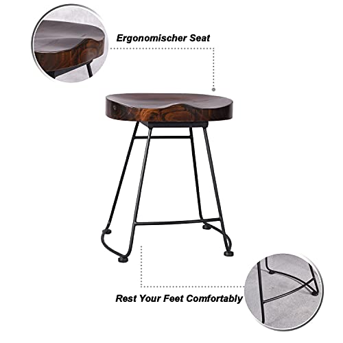 18.7”Height,Hump Surface,Fully Welded Set of 2 Industrial Vintage Rustic Breakfast Dining Stool,Wooden Top Farmhouse Dining Chair (Dark Wood)