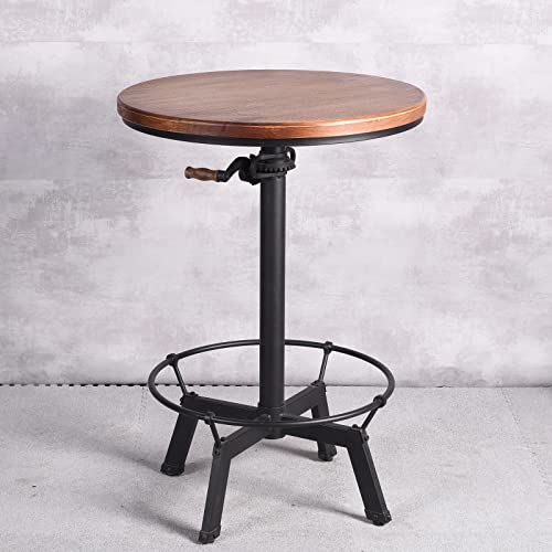 Industrial Bar Table 33.47-39.37inch Height Adjustable Swivel Wooden Top Vintage Breakfast Dining Table
