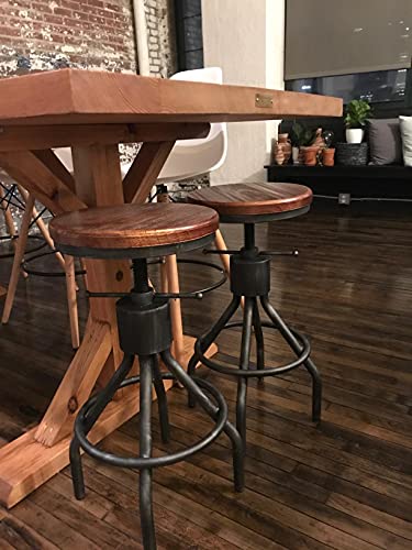 Crank Handle Bar Table (33.5-39.4 Inch Tall) and Counter Bar Stool (24-30 Inch) Bundle, Industrial Swivel Adjustable
