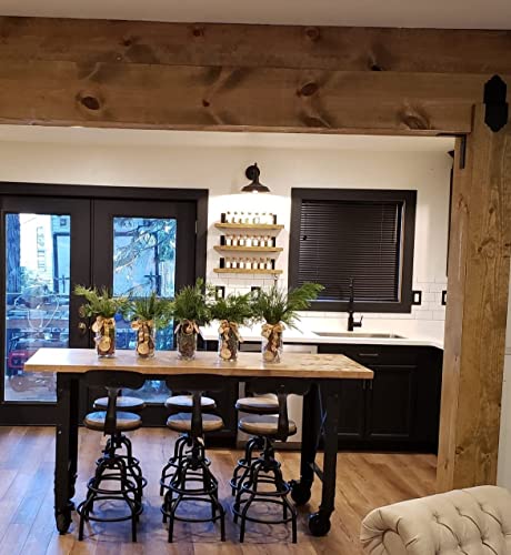 Adjustable Swivel Kitchen Counter Stool with Backs-20.47"-25.59" Tall Rustic Farmhouse Industrial Bar Stools Set of 2 Breakfast Dining Cafe Stool,Welded Legs Black Metal Wooden Seat