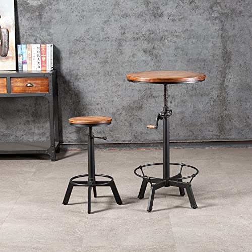 Industrial Bar Table 33.47-39.37inch Height Adjustable Swivel Wooden Top Vintage Breakfast Dining Table