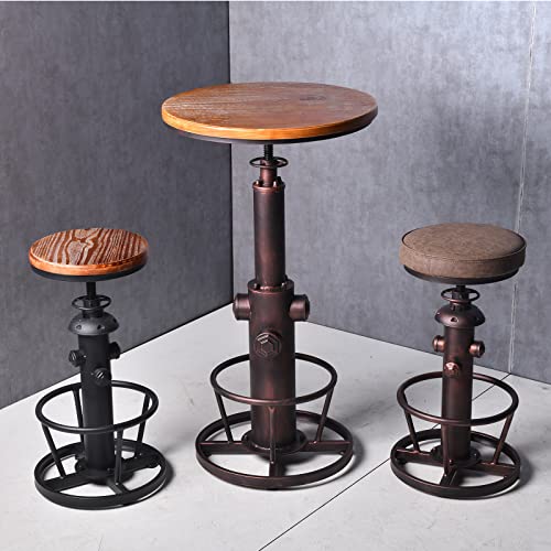 Industrial Bar Table Swivel Round Wooden Top Height Adjustable 38.6-44.4inch Vintage Kitchen Dining Chair Coffee Table Hydrant Design Bistro Table