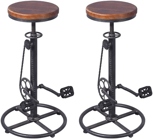 Set of 2 Industrial Bar Stool-Swivel Vintage Coffee Kitchen Dining Island Chair-Bike Pedal Footrest-Extra Tall Pub Height Adjustable 29-37"