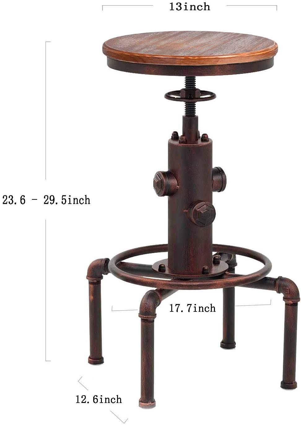 American Antique Vintage Industrial Barstool Solid Wood Water Pipe Fire Hydrant Design Cafe Coffee Industrial Bar Stool Set of 2