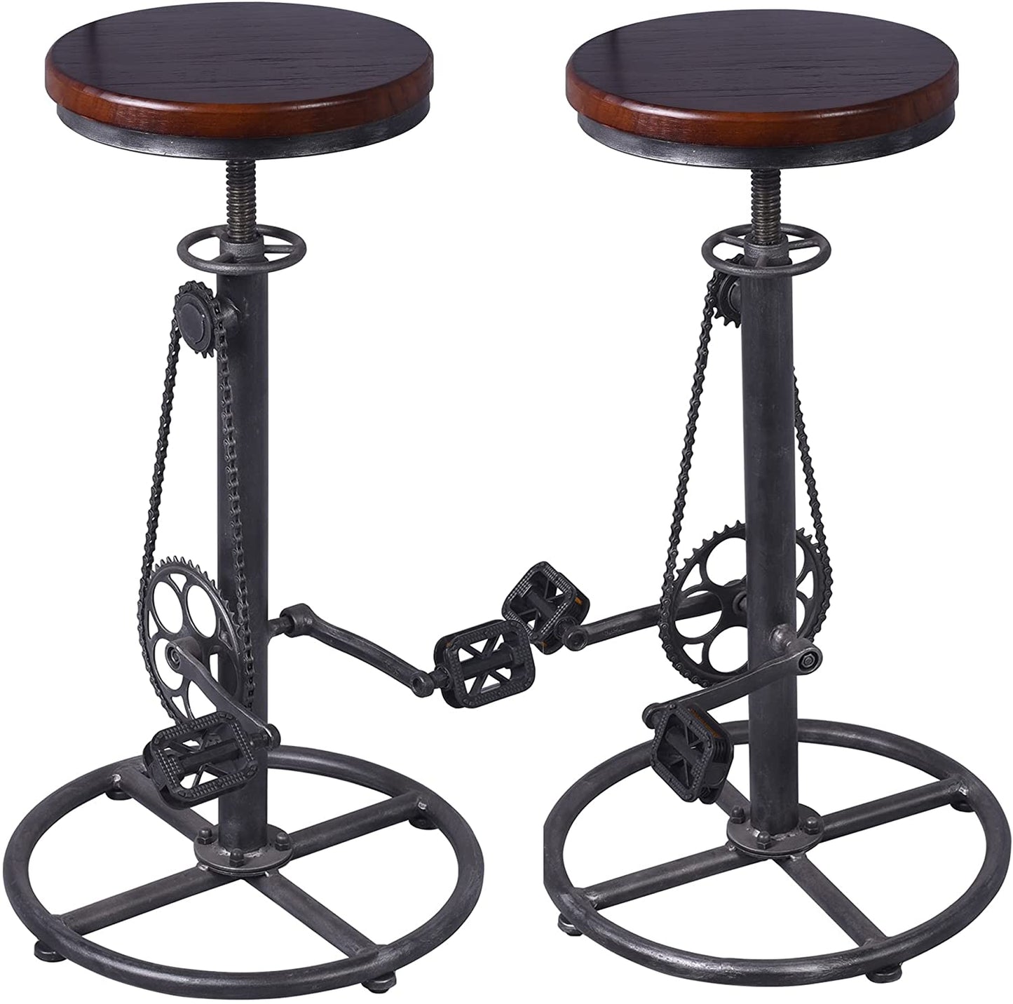 Set of 2 Industrial Bar Stool-Swivel Vintage Coffee Kitchen Dining Island Chair-Bike Pedal Footrest-Extra Tall Pub Height Adjustable 29-37"