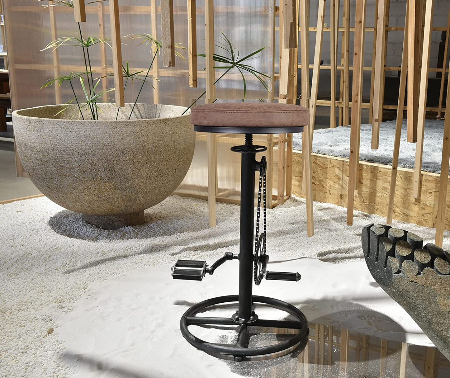 Rustic Swivel Adjustable Bike Stool-29-37" Kitchen Counter Bar Height-Set of 2 Industrial Farmhouse Countertop Barstools-Metal and Wood