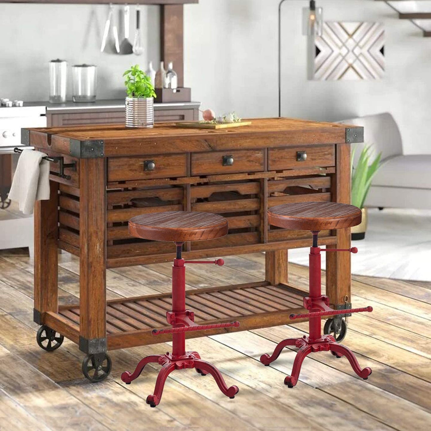 Industrial Retro Vintage Farm Wooden Tractor Stool Kitchen Swivel Height Adjustable bar Stool