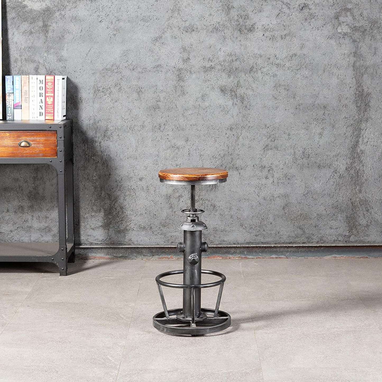 American Antique Industrial Round Bottom Adjustable Height Cafe Coffee Retro Vintage Stylish Water Pipe Design Pub Kitchen Bar Stool